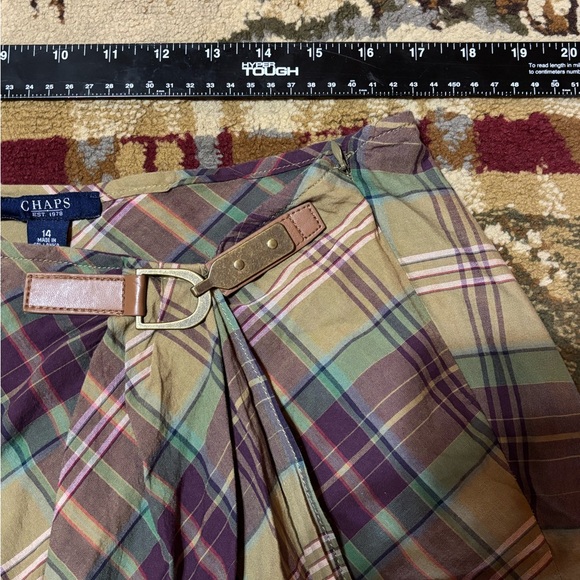 Chaps Plaid Circle Skirt in Purple, Green & Tan with Belt - Picture 6 of 8